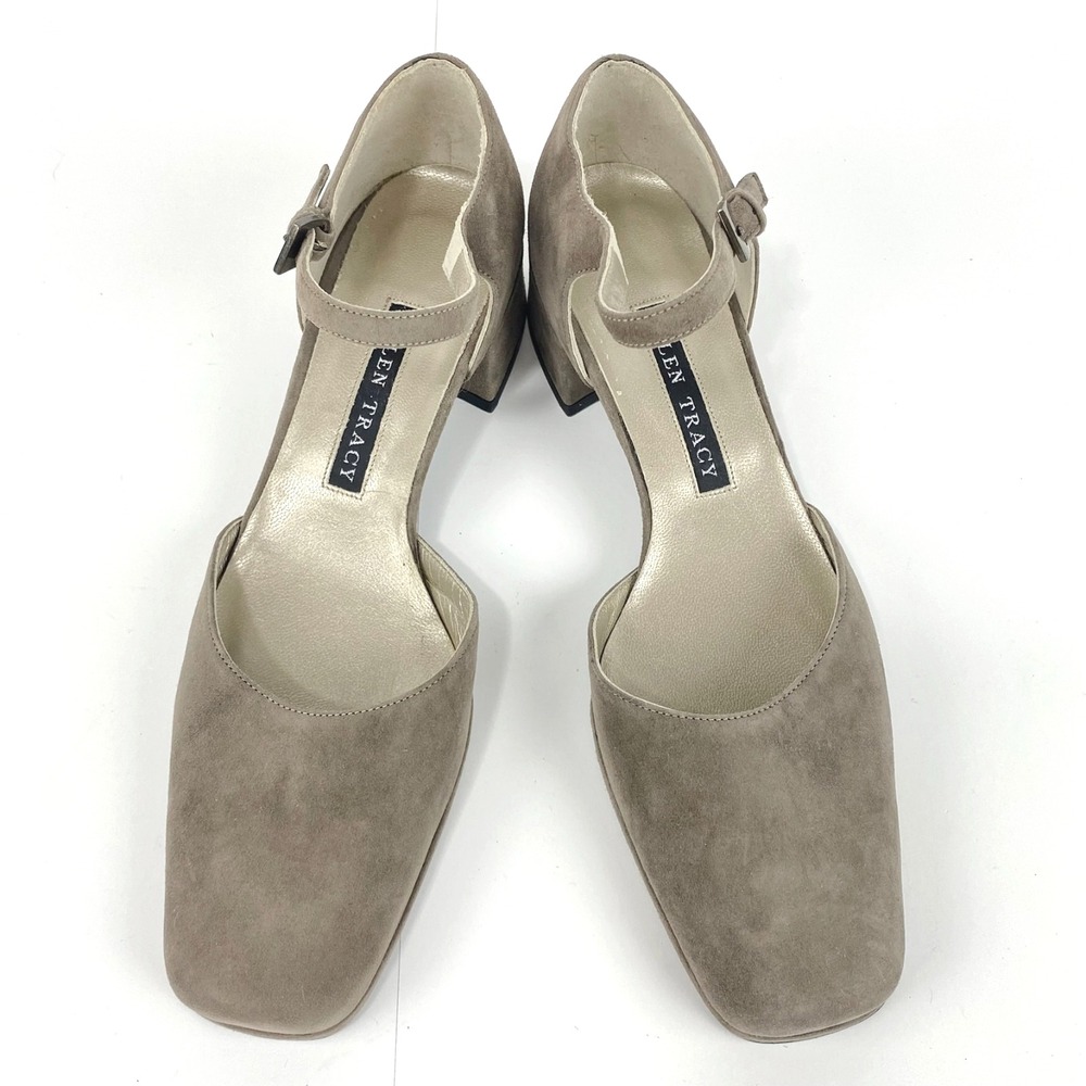 NEW Ellen Tracy Suede Leather Flats Women's 7.5 B D'Orsay Ankle Strap Taupe VTG
